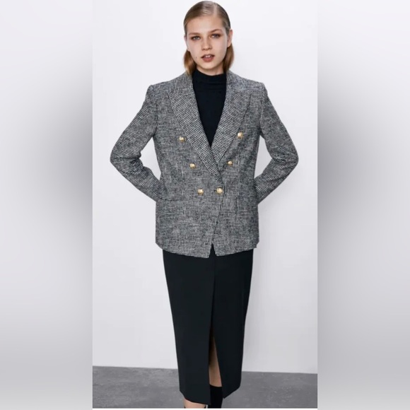 Zara Jackets & Coats Zara Houndstooth Blazer Gold Button Poshmark